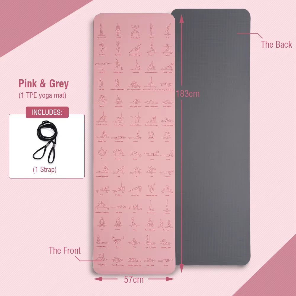 TPE Yoga Mat 183Cm*57Cm Eco-Friendly Non-Slip Sports Fitness Mat for Exercise Yoga and Pilates Gymnastics Mat Fitness Equipment