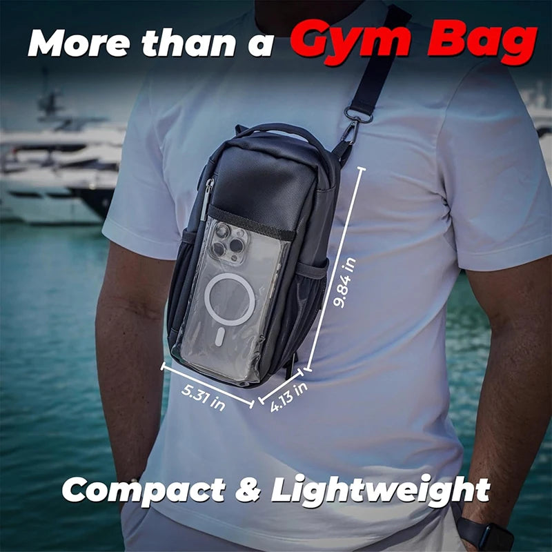 Waterproof Phone Holder Crossbody Bag for Outdoor Sports Gym Accessories,Strong Magnetic Sling Pocket Gym Bag Water Cup Holder