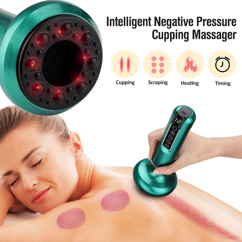 Smart Vacuum Massage Handheld Cellulite Massager Rechargeable Cupping Device Infrared Red Light Warm Compress Body Back Shoulder