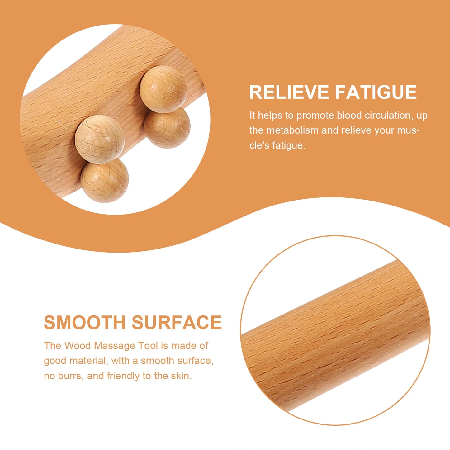 20 Beads Round Wood Massage Stick For Back Neck Shoulders Body Scraping Muscle Relaxation Gua Sha Tool Ergonomic Handle