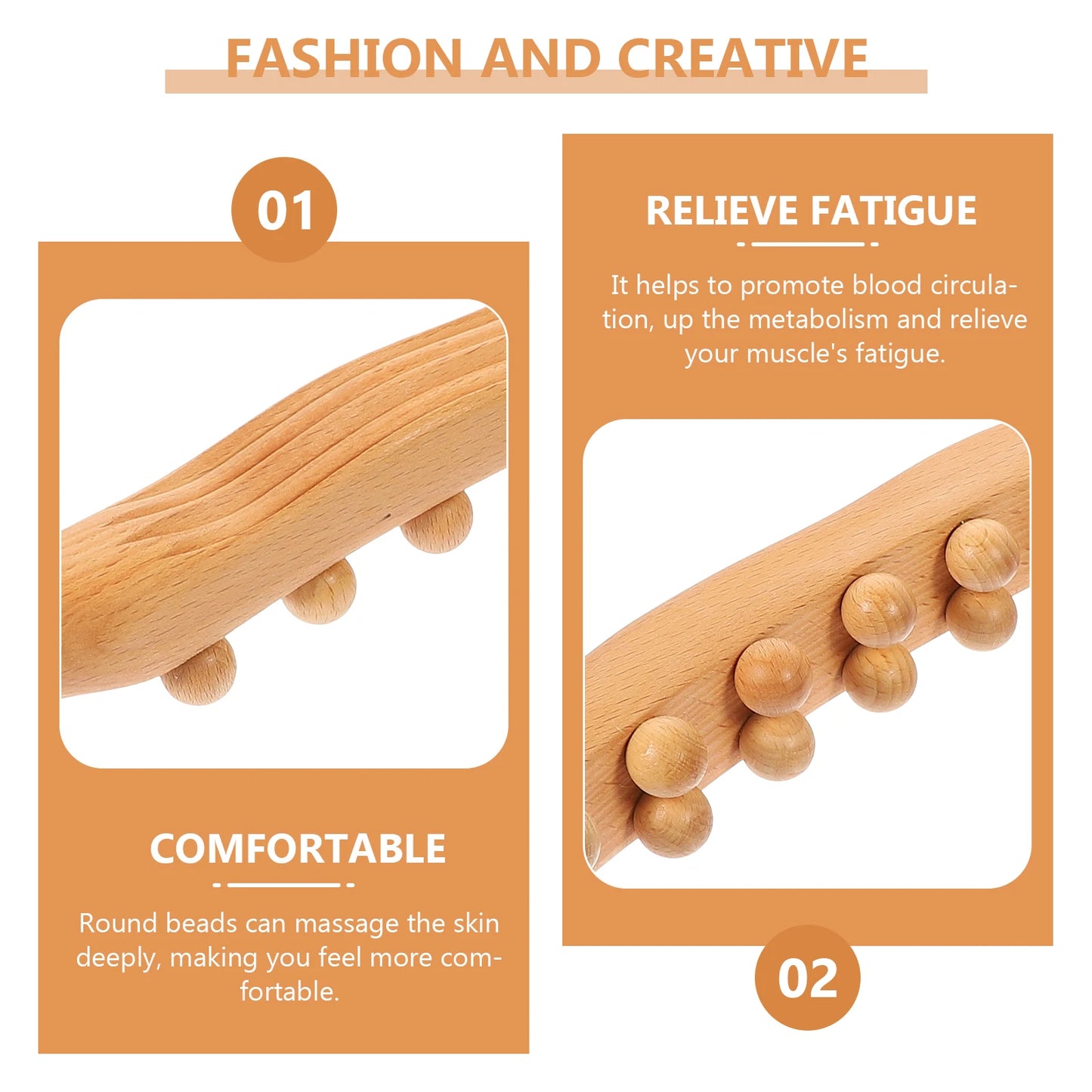 20 Beads Round Wood Massage Stick For Back Neck Shoulders Body Scraping Muscle Relaxation Gua Sha Tool Ergonomic Handle