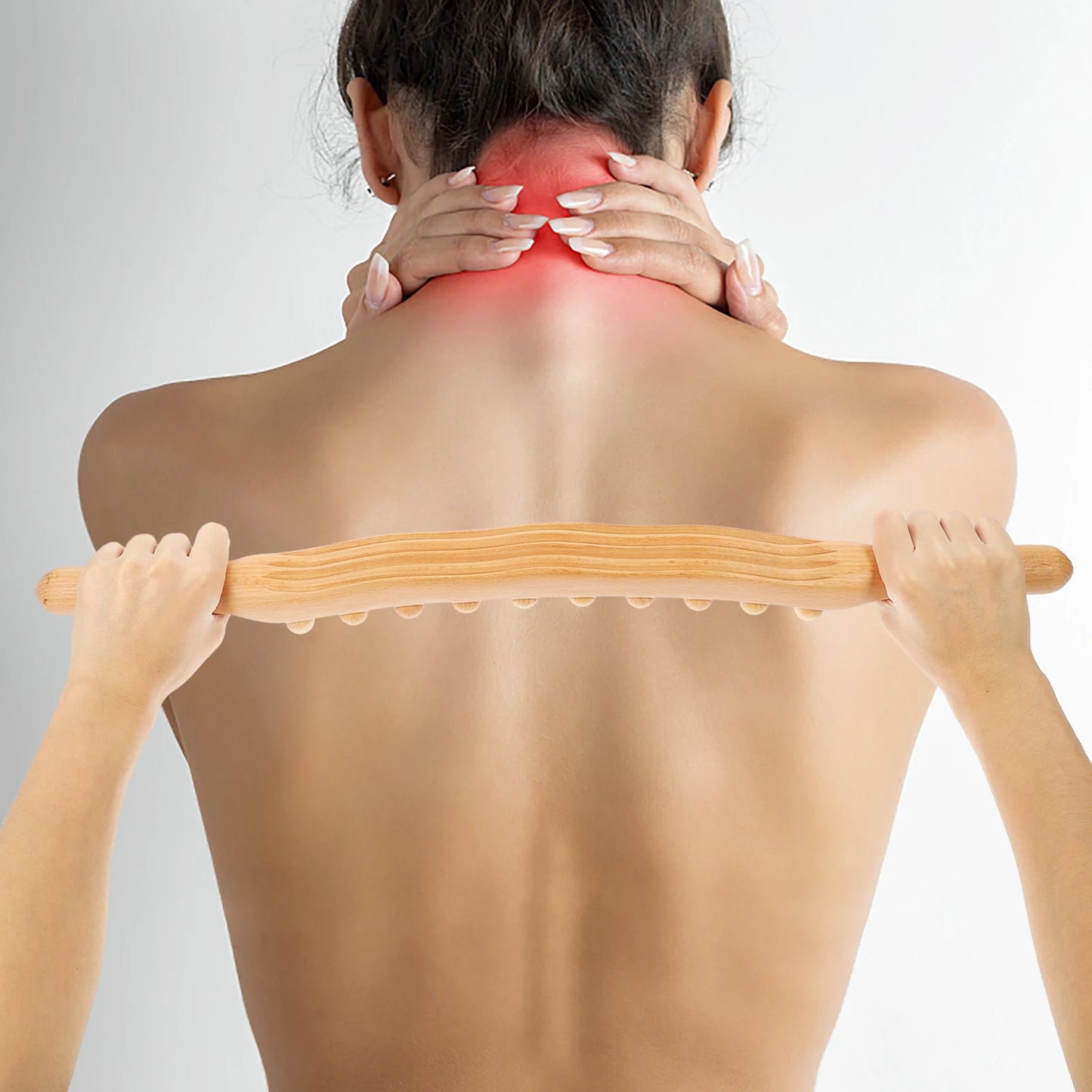 20 Beads Round Wood Massage Stick For Back Neck Shoulders Body Scraping Muscle Relaxation Gua Sha Tool Ergonomic Handle