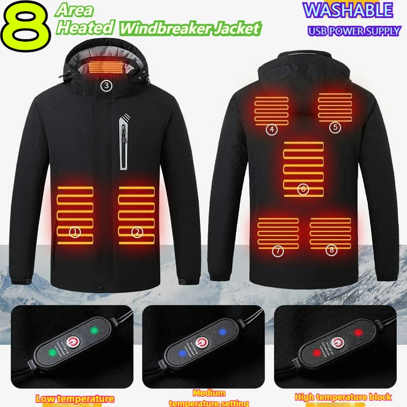 Men Winter Smart Heating Jacket 8 Area Heated Fleece Parka Women Outdoor Hikingr Snow Ski Flexible Thermal Cotton Windbreaker