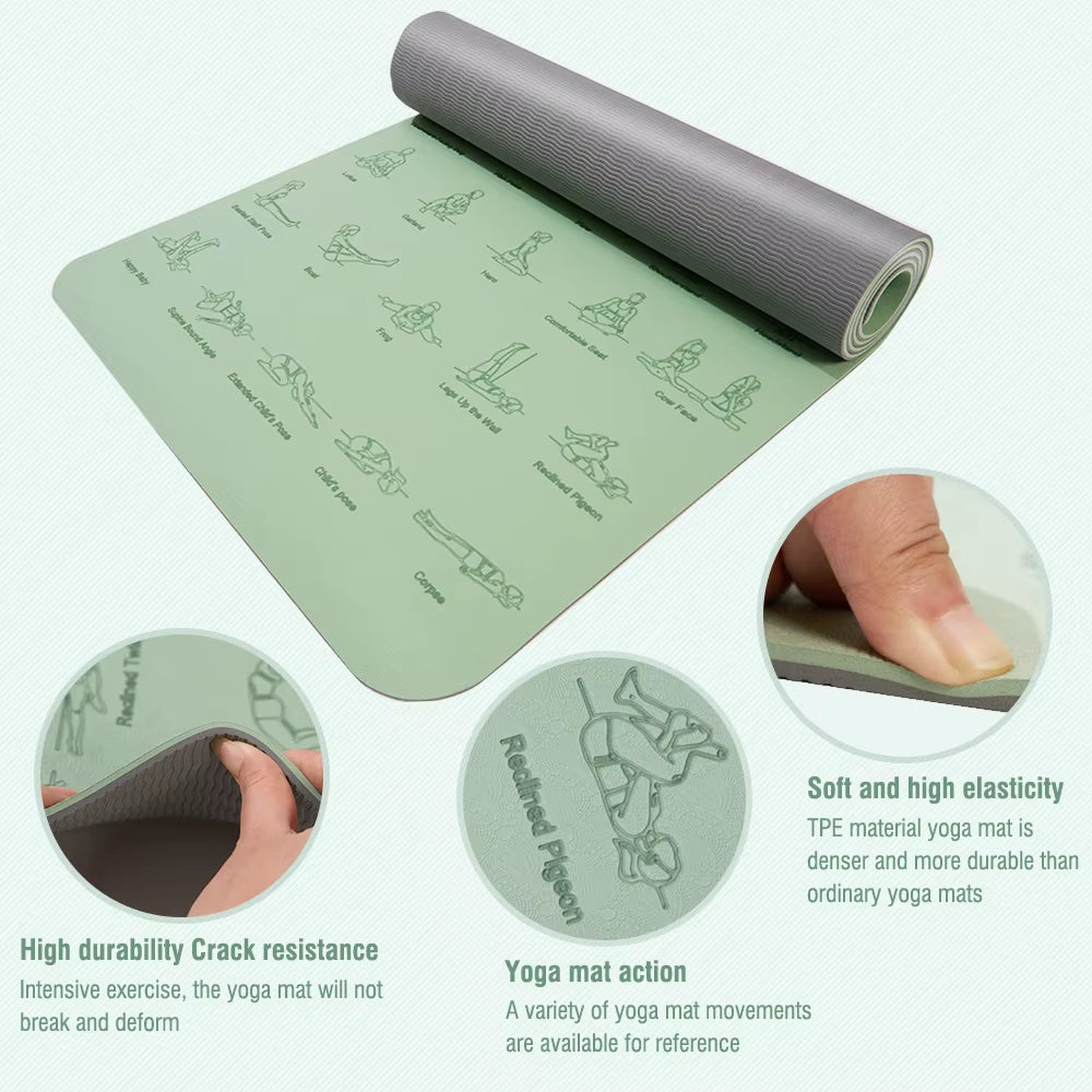 TPE Yoga Mat 183Cm*57Cm Eco-Friendly Non-Slip Sports Fitness Mat for Exercise Yoga and Pilates Gymnastics Mat Fitness Equipment