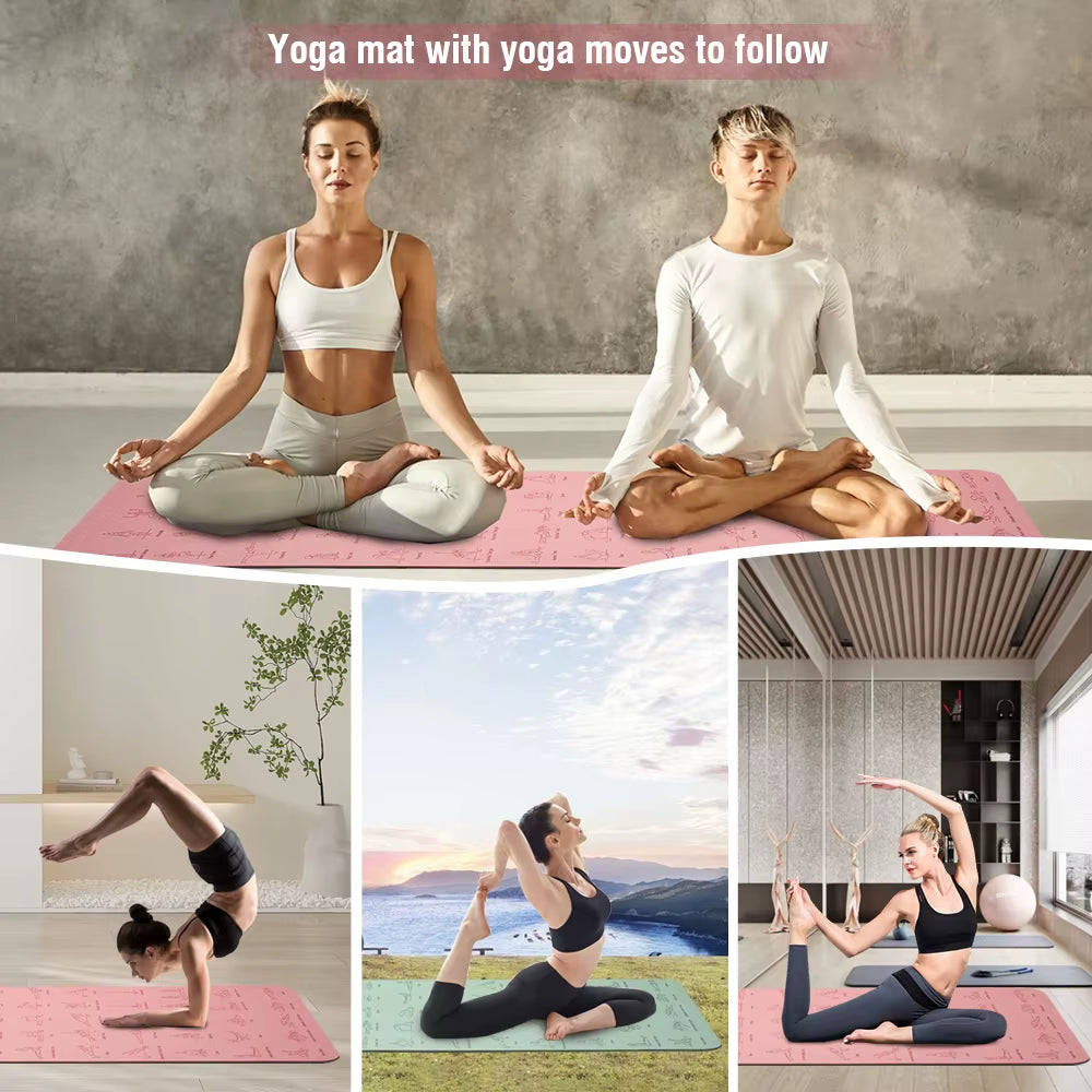 TPE Yoga Mat 183Cm*57Cm Eco-Friendly Non-Slip Sports Fitness Mat for Exercise Yoga and Pilates Gymnastics Mat Fitness Equipment