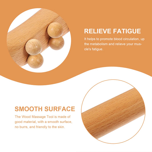 20 Beads Round Wood Massage Stick For Back Neck Shoulders Body Scraping Muscle Relaxation Gua Sha Tool Ergonomic Handle