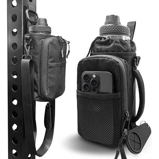 Black Durable Crossbody Water Bottle Carrier Bag for Men and Women,New High Quality Magnetic Gym Bag with Mesh Pocket