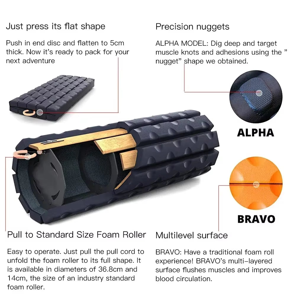 Foam Roller (Bravo-Sage): Collapsible Travel Foam Roller for Back Pain Relief, Workout Muscle Recovery, Back Massager, Deep Tiss