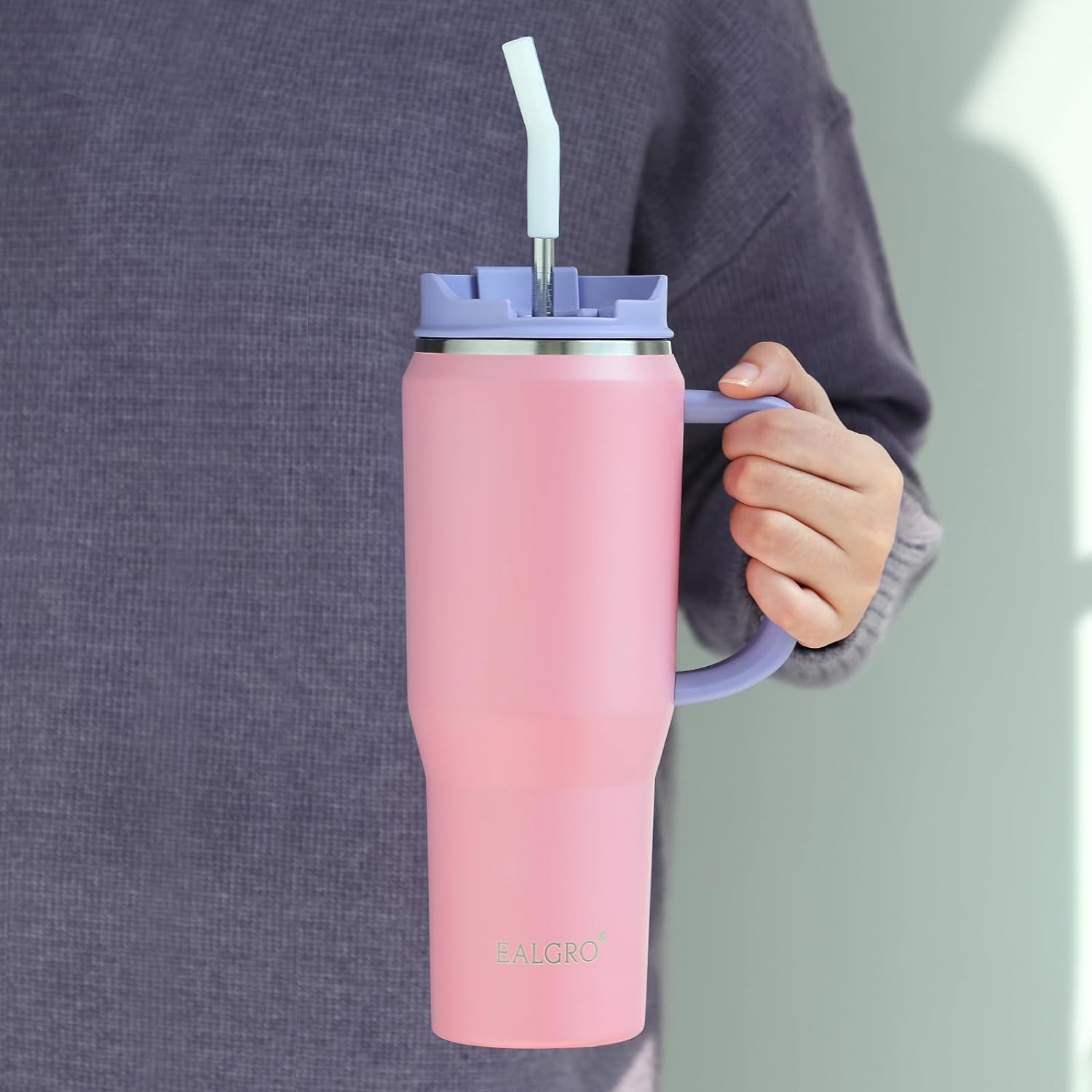 40 Oz Tumbler with Handle, Insulated Tumblers with Lid and Straw, Large Metal Sports Water Bottle Jug, Thermal Stainless Steel Travel Coffee Mug Cup, Black